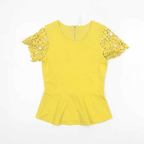 Karen Millen Women Yellow UK 8 Peplum Crochet Sleeve Blouse