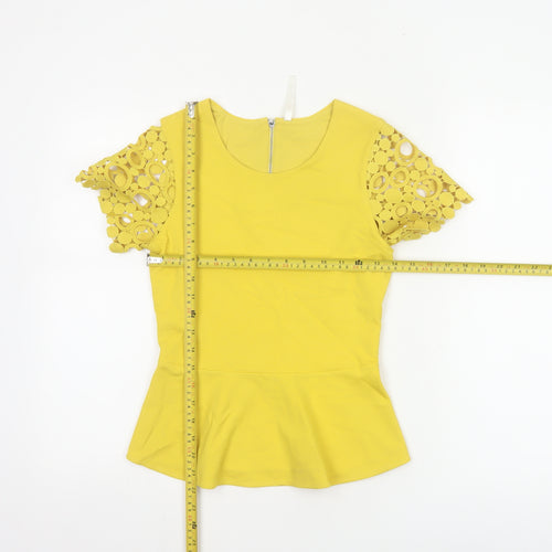 Karen Millen Women Yellow UK 8 Peplum Crochet Sleeve Blouse