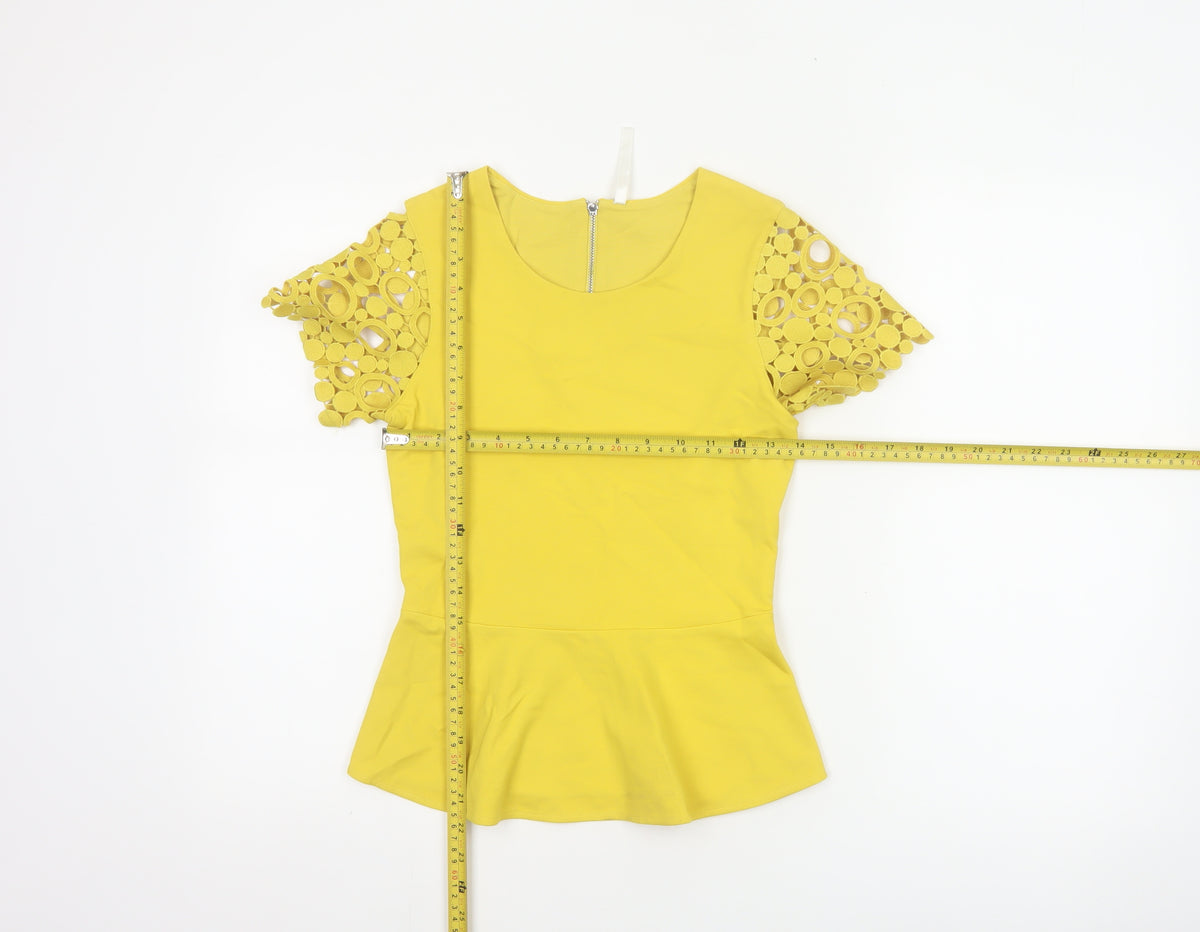 Karen Millen Women Yellow UK 8 Peplum Crochet Sleeve Blouse