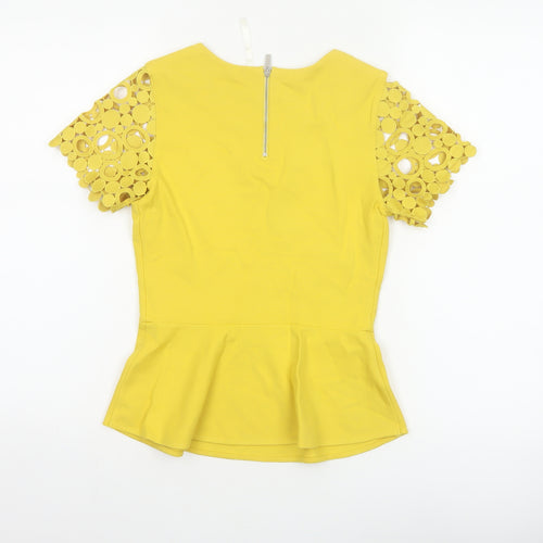 Karen Millen Women Yellow UK 8 Peplum Crochet Sleeve Blouse