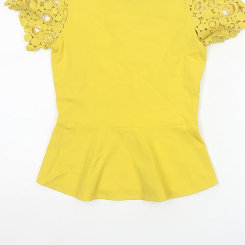 Karen Millen Women Yellow UK 8 Peplum Crochet Sleeve Blouse