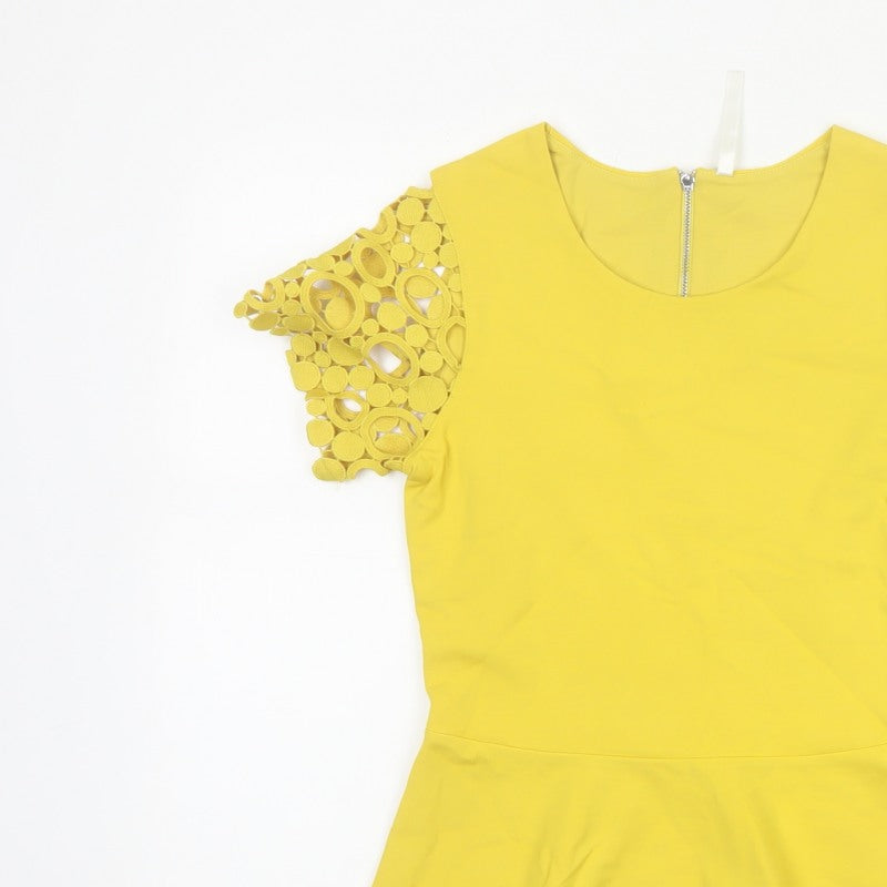 Karen Millen Women Yellow UK 8 Peplum Crochet Sleeve Blouse