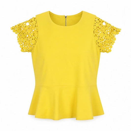 Karen Millen Women Yellow UK 8 Peplum Crochet Sleeve Blouse