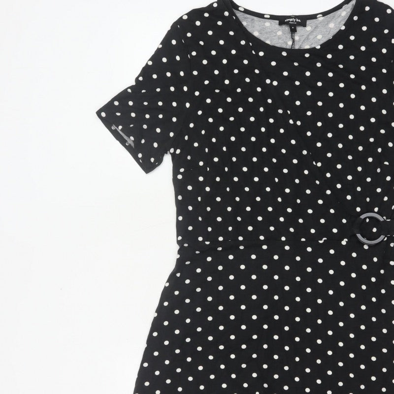 Simply Be Women Black Polka Dot UK 16 Fit & Flare Knee Dress