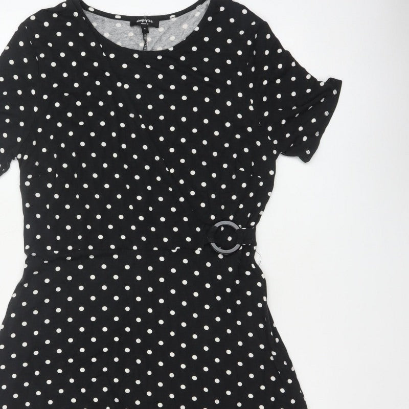 Simply Be Women Black Polka Dot UK 16 Fit & Flare Knee Dress