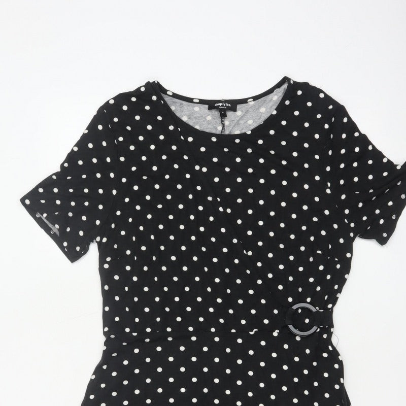 Simply Be Women Black Polka Dot UK 16 Fit & Flare Knee Dress