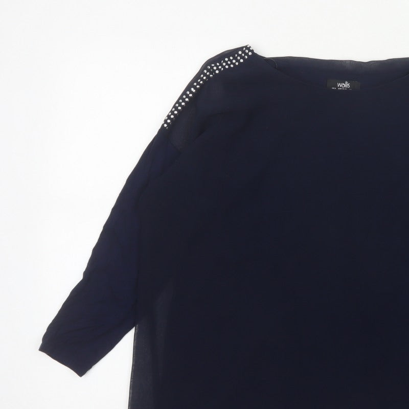 Wallis Women’s Navy Blue Studded Shoulder Sheer Blouse UK S