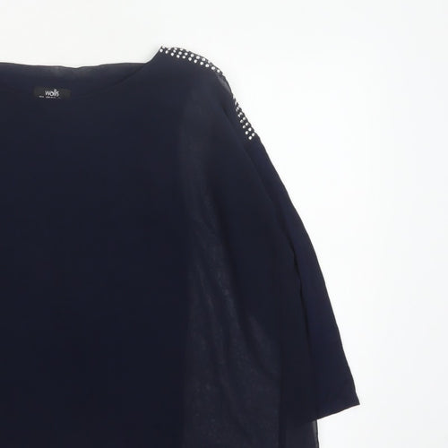 Wallis Women’s Navy Blue Studded Shoulder Sheer Blouse UK S