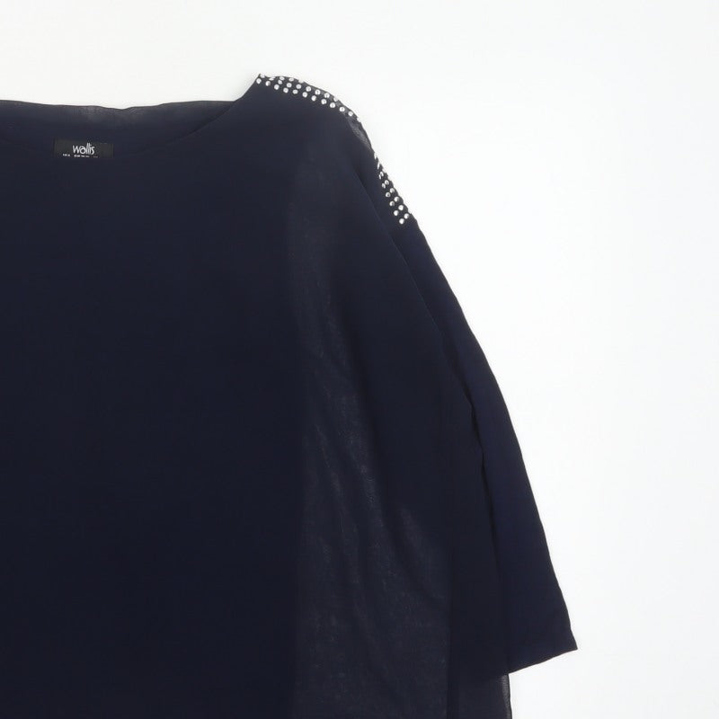 Wallis Women’s Navy Blue Studded Shoulder Sheer Blouse UK S