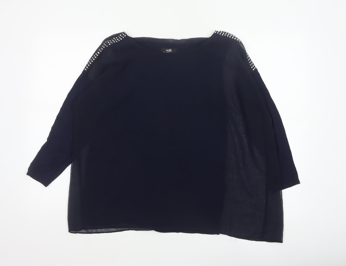 Wallis Women’s Navy Blue Studded Shoulder Sheer Blouse UK S