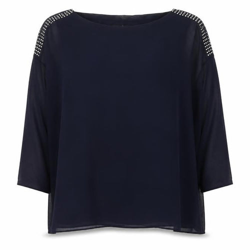 Wallis Women’s Navy Blue Studded Shoulder Sheer Blouse UK S