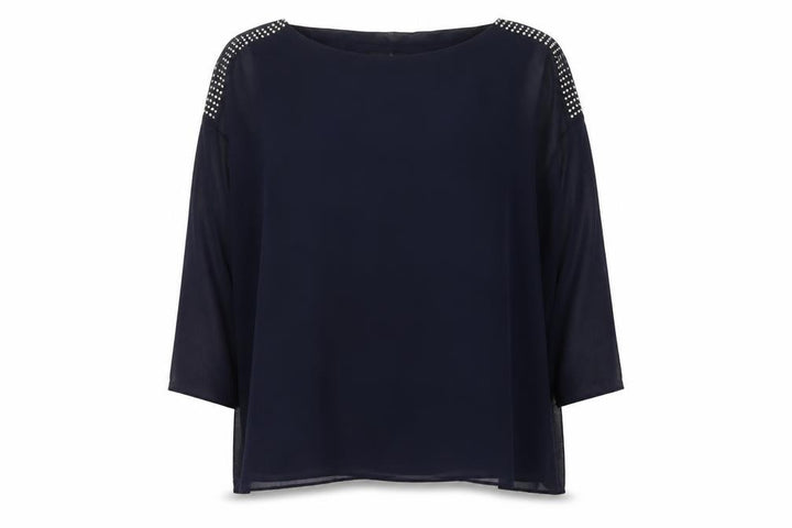 Wallis Women’s Navy Blue Studded Shoulder Sheer Blouse UK S