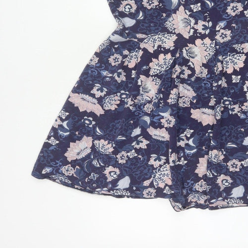 Dorothy Perkins Women Blue Floral Skater Dress UK 12 Cotton Jersey