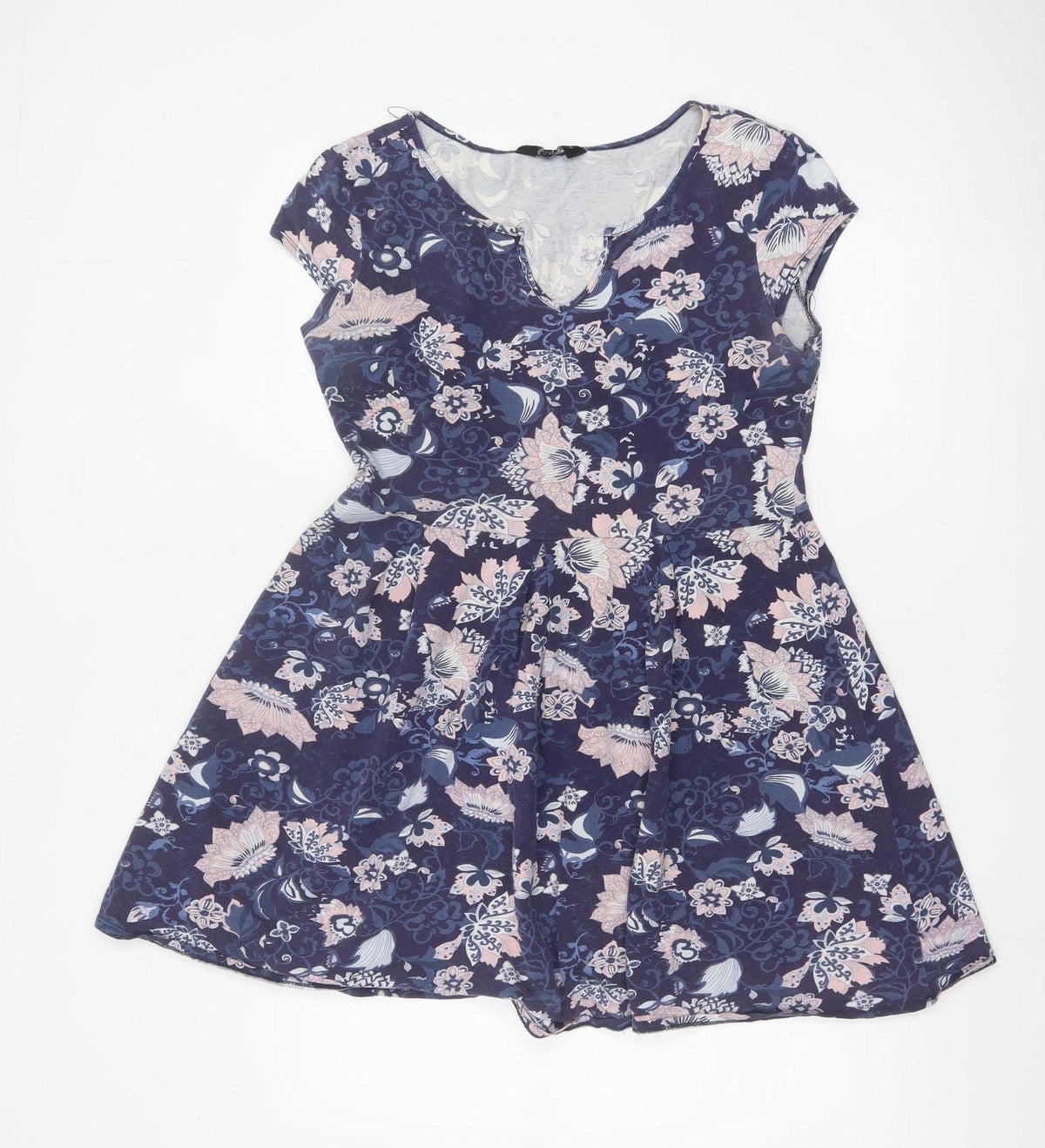 Dorothy Perkins Women Blue Floral Skater Dress UK 12 Cotton Jersey