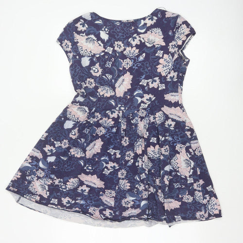 Dorothy Perkins Women Blue Floral Skater Dress UK 12 Cotton Jersey