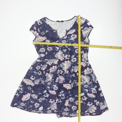 Dorothy Perkins Women Blue Floral Skater Dress UK 12 Cotton Jersey