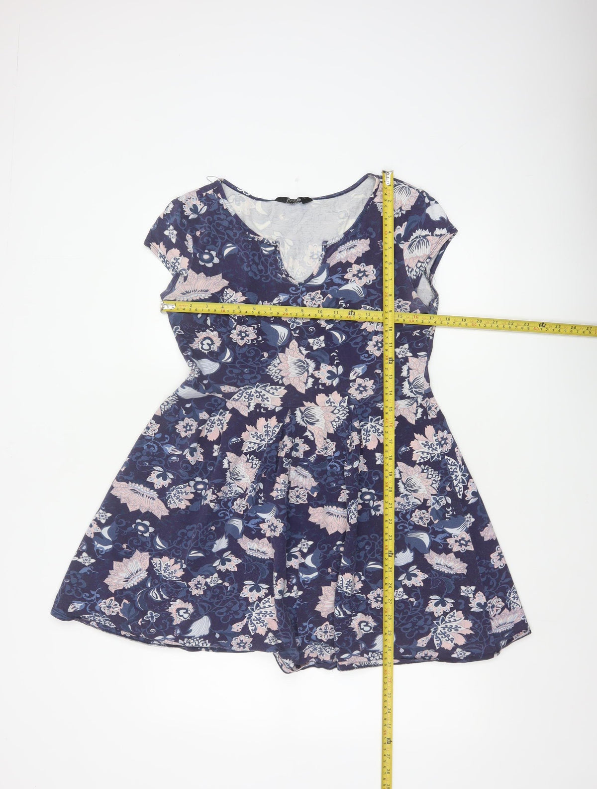 Dorothy Perkins Women Blue Floral Skater Dress UK 12 Cotton Jersey