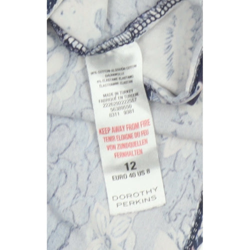 Dorothy Perkins Women Blue Floral Skater Dress UK 12 Cotton Jersey