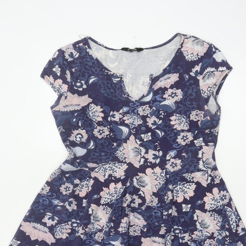 Dorothy Perkins Women Blue Floral Skater Dress UK 12 Cotton Jersey