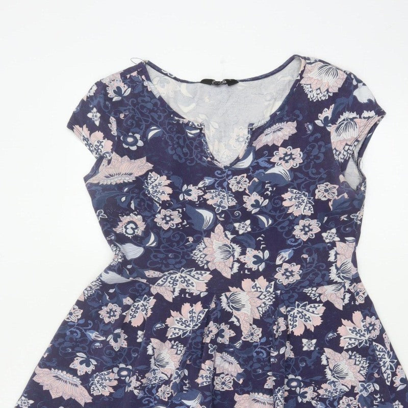 Dorothy Perkins Women Blue Floral Skater Dress UK 12 Cotton Jersey
