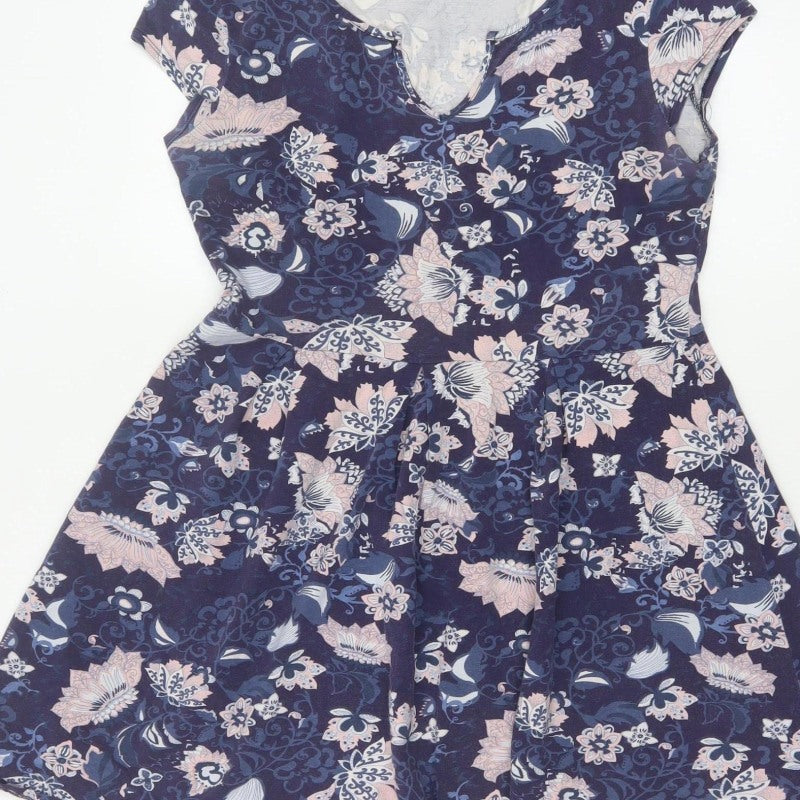 Dorothy Perkins Women Blue Floral Skater Dress UK 12 Cotton Jersey