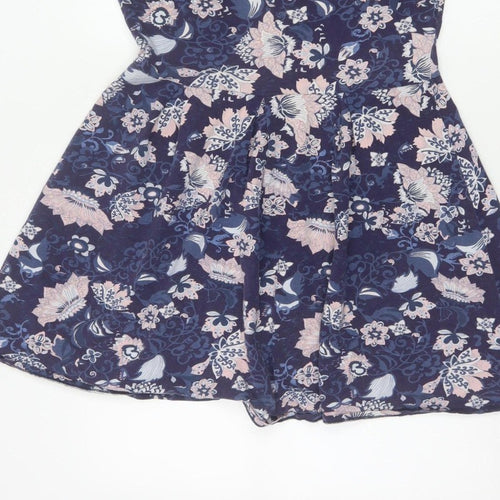Dorothy Perkins Women Blue Floral Skater Dress UK 12 Cotton Jersey