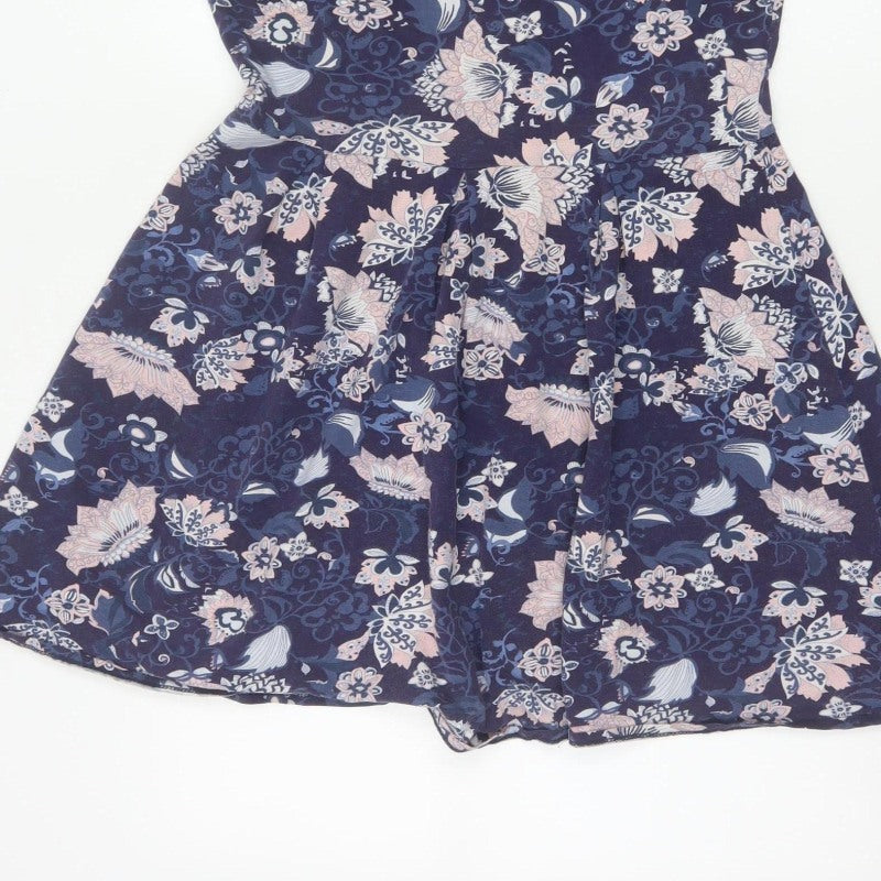 Dorothy Perkins Women Blue Floral Skater Dress UK 12 Cotton Jersey