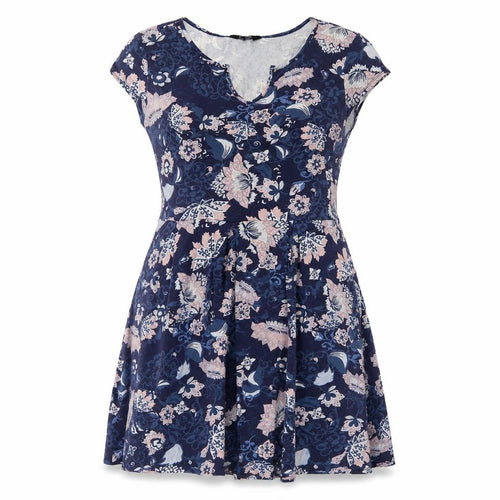 Dorothy Perkins Women Blue Floral Skater Dress UK 12 Cotton Jersey