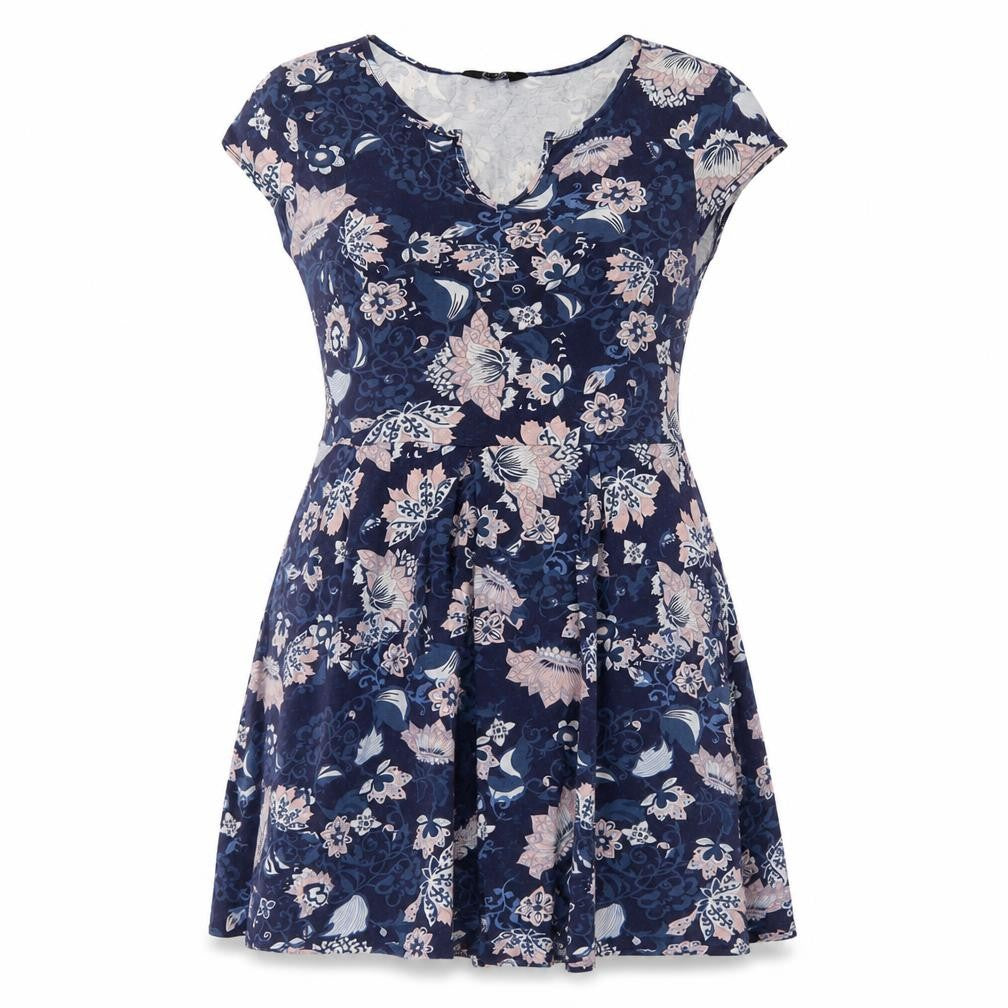Dorothy Perkins Women Blue Floral Skater Dress UK 12 Cotton Jersey