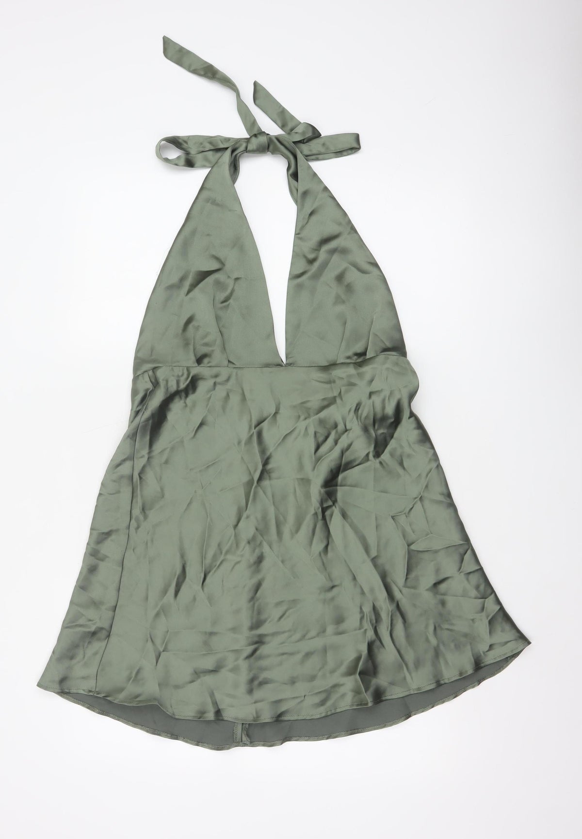 Zara Women Green XL Halter Mini Fit & Flare Satin Party Dress