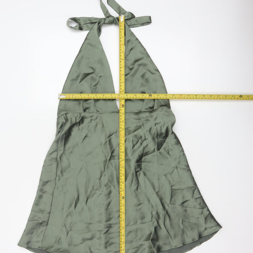 Zara Women Green XL Halter Mini Fit & Flare Satin Party Dress
