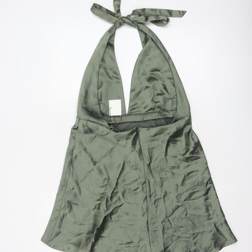 Zara Women Green XL Halter Mini Fit & Flare Satin Party Dress
