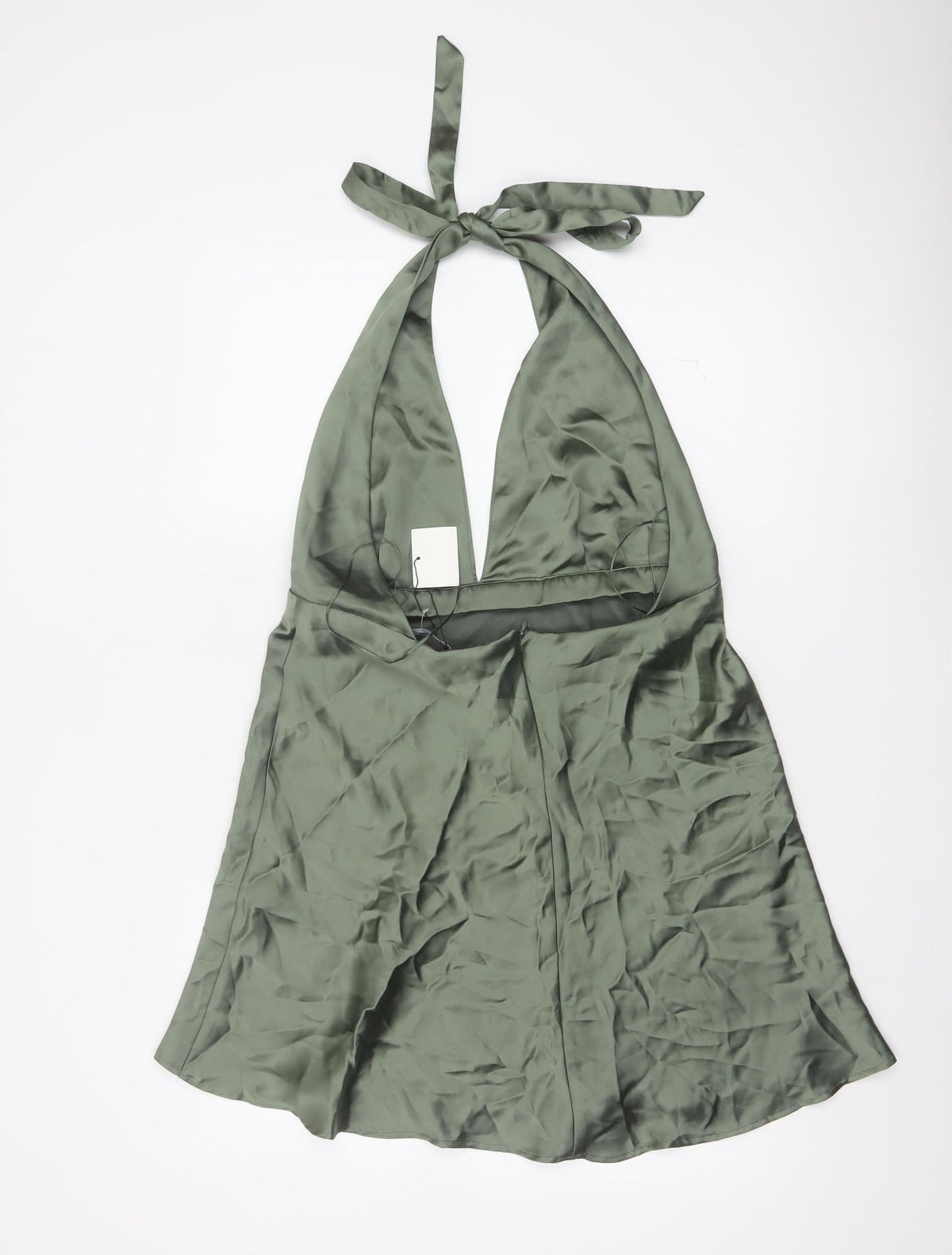 Zara Women Green XL Halter Mini Fit & Flare Satin Party Dress