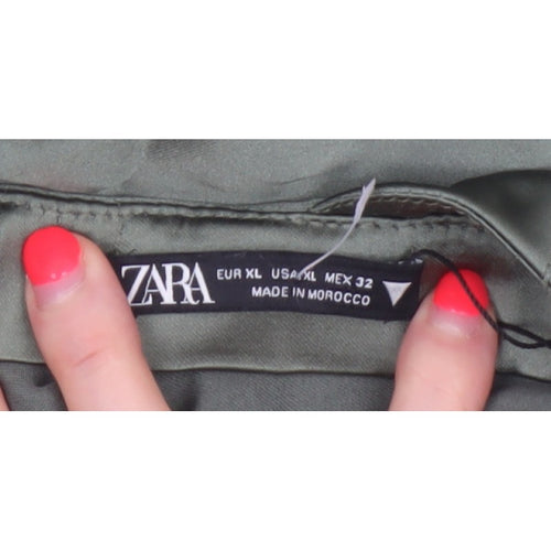 Zara Women Green XL Halter Mini Fit & Flare Satin Party Dress
