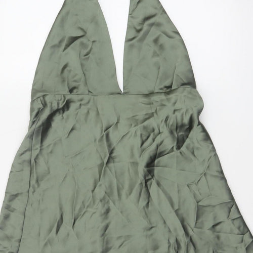 Zara Women Green XL Halter Mini Fit & Flare Satin Party Dress
