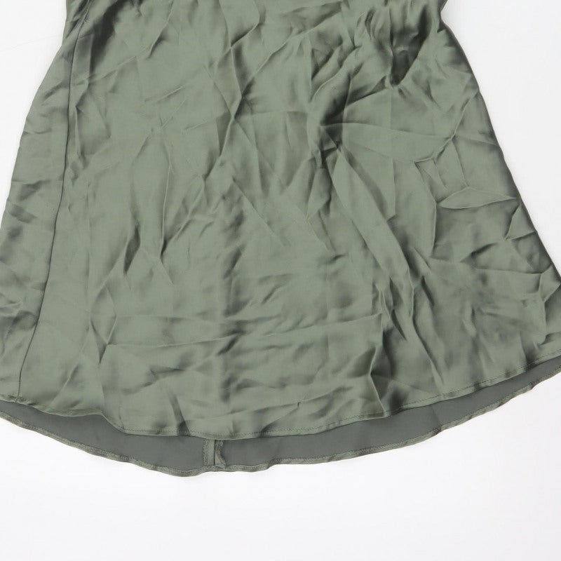 Zara Women Green XL Halter Mini Fit & Flare Satin Party Dress