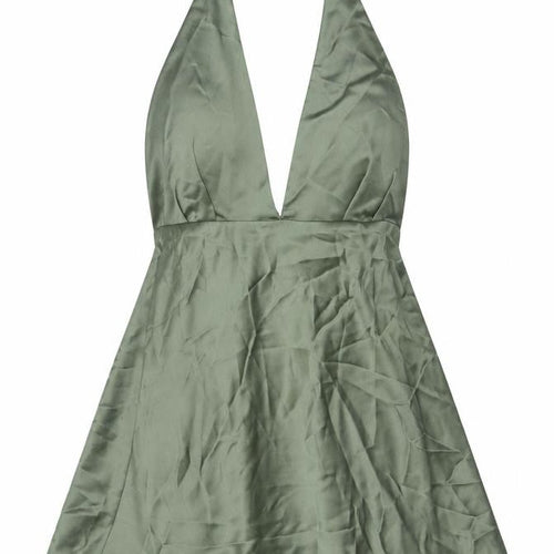 Zara Women Green XL Halter Mini Fit & Flare Satin Party Dress