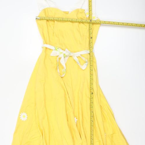 Collectif Women Yellow UK 14 Halter Fit & Flare Midi Daisy Dress