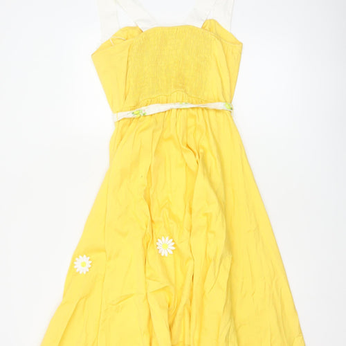 Collectif Women Yellow UK 14 Halter Fit & Flare Midi Daisy Dress
