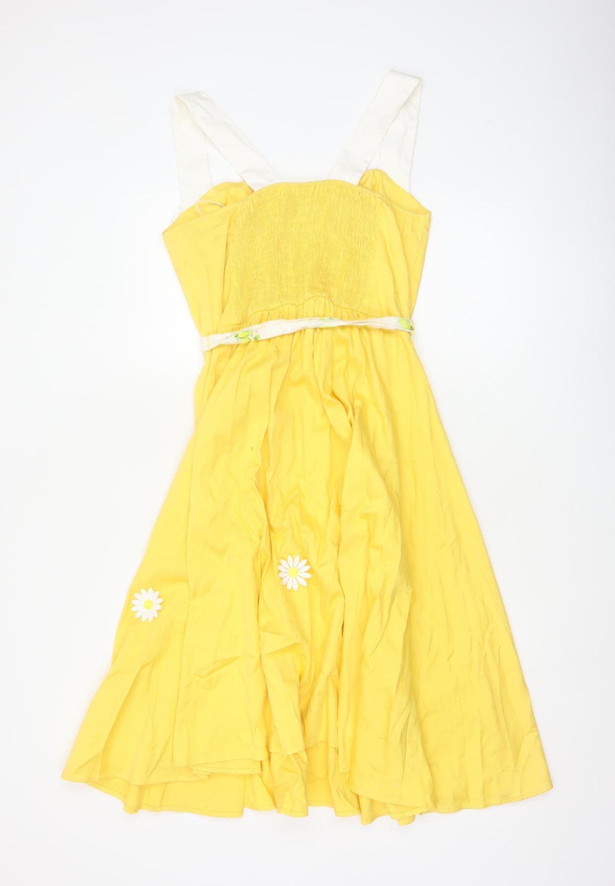 Collectif Women Yellow UK 14 Halter Fit & Flare Midi Daisy Dress