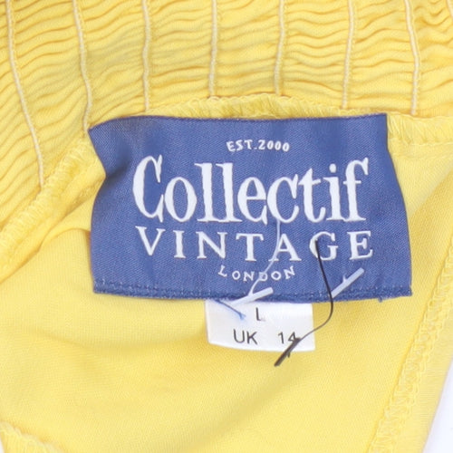 Collectif Women Yellow UK 14 Halter Fit & Flare Midi Daisy Dress