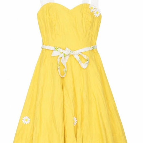 Collectif Women Yellow UK 14 Halter Fit & Flare Midi Daisy Dress