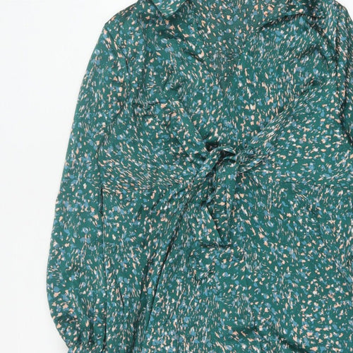 QED London Women Green Floral Wrap Knee Length Dress UK 14