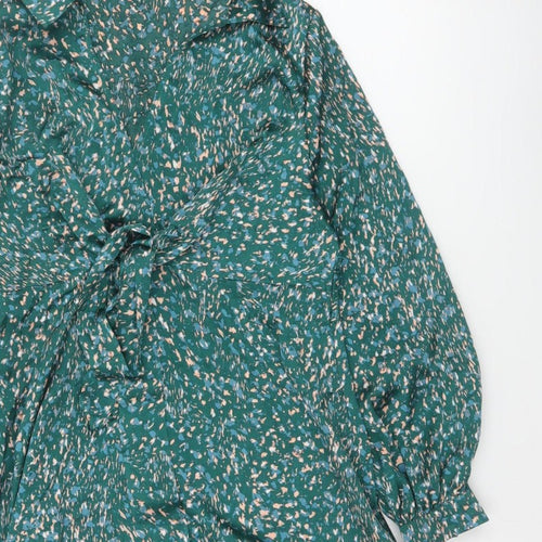 QED London Women Green Floral Wrap Knee Length Dress UK 14