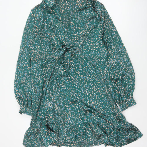 QED London Women Green Floral Wrap Knee Length Dress UK 14