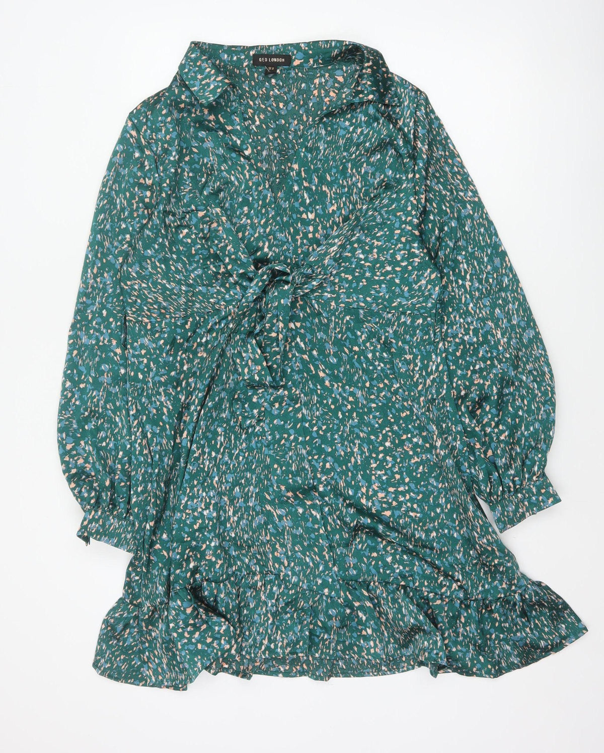 QED London Women Green Floral Wrap Knee Length Dress UK 14