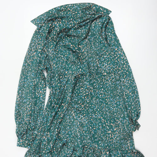 QED London Women Green Floral Wrap Knee Length Dress UK 14