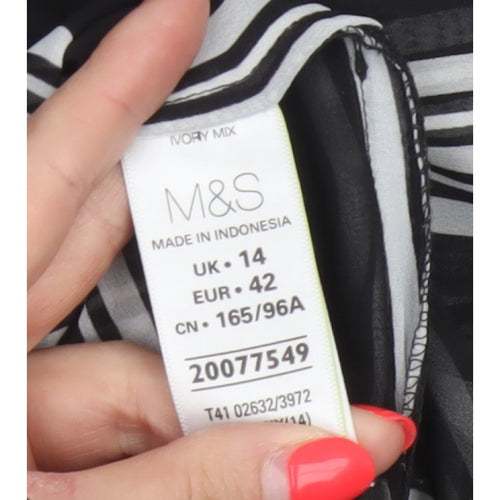 M&S Women Black Ivory Striped Sheer Tunic Button-Up Shirt UK 14