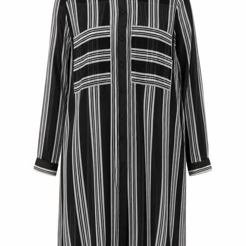 M&S Women Black Ivory Striped Sheer Tunic Button-Up Shirt UK 14