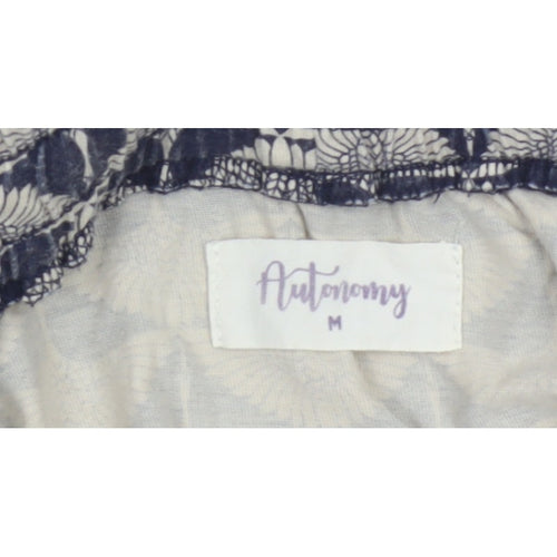 Autonomy Women Blue Floral Long Flare Skirt Size M Cotton Blend